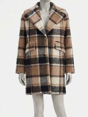 Mercer Collective Women's Brown Izzy Plaid Wool-Blend Coat Size L